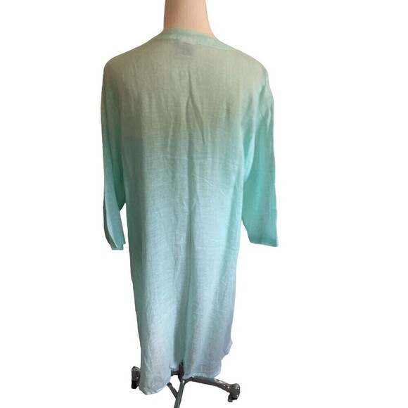 Color Me Cotton CMC Duster Women's Size Medium Seafoam Green Linen 3/4 Sleeve - Picture 4 of 8